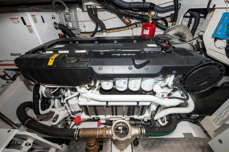 Slide: The Image of Engine room of 2023 Azimut Fly 68 yacht, featuring advanced machinery and components. - 46