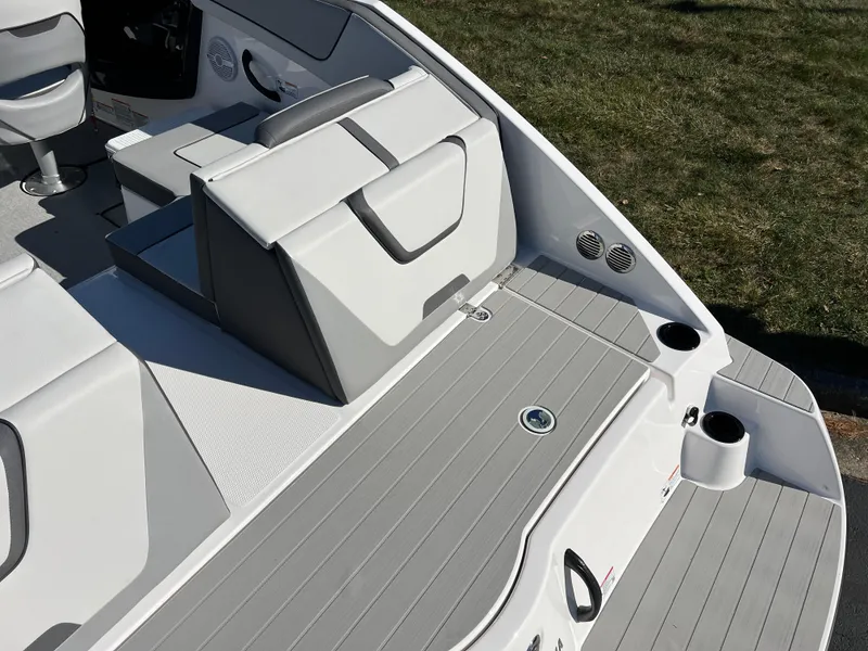Slide: The Image of 2025 Yamaha Boats AR220 interior with sleek seating and modern design. - 9