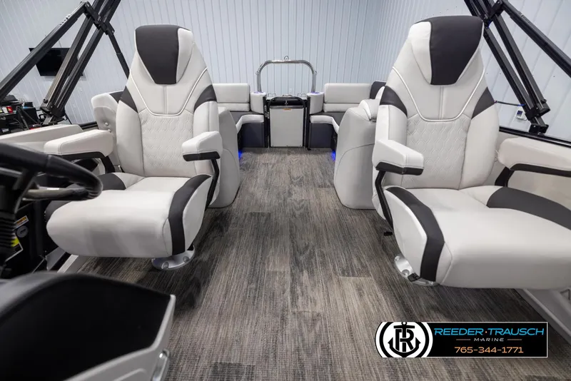 Slide: The Image of Luxurious interior of 2025 Avalon Catalina QL boat with modern seating and sleek design. - 14