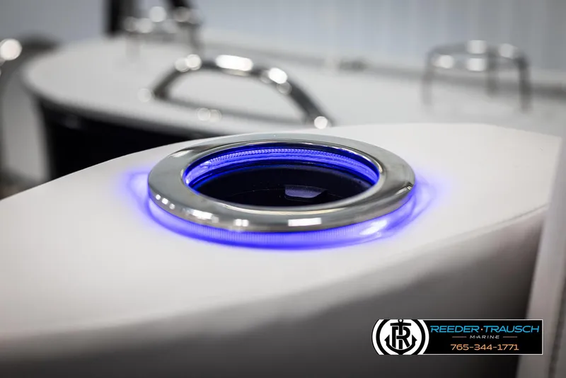 Slide: The Image of 2025 Avalon Catalina QL boat with illuminated cup holder detail. - 38