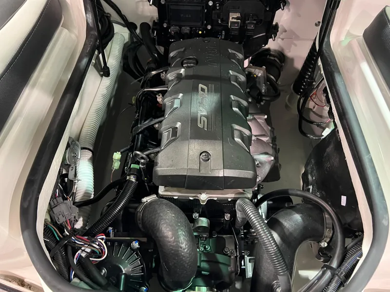 Slide: The Image of 2025 Yamaha AR195 boat engine compartment showcasing powerful motor and components. - 7