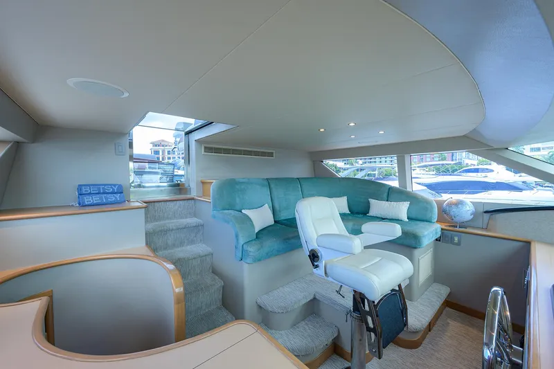 Slide: The Image of Luxurious 1998 Westport Westbay Sonship Raised Pilothouse interior with plush seating and helm. - 37