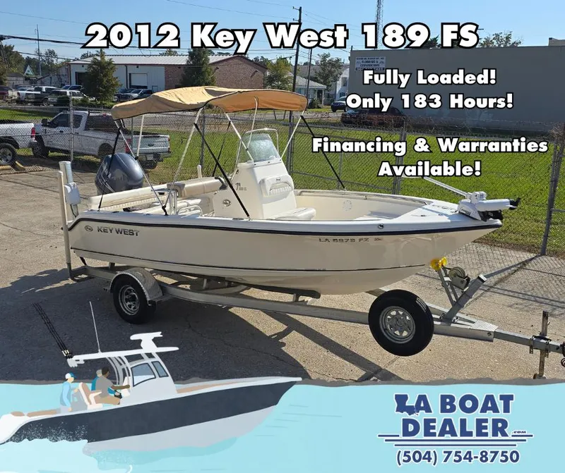 Slide: The Image of 2012 Key West 189 FS boat on trailer, fully loaded, 183 hours, financing available. - 1