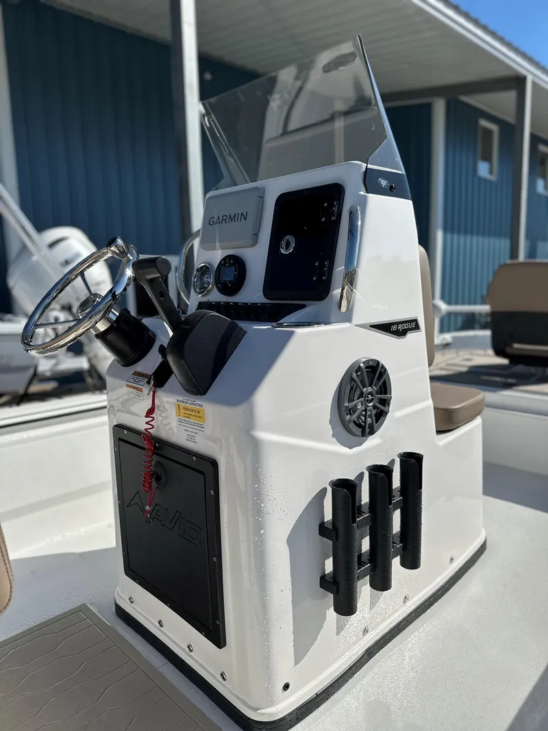 Slide: The Image of 2025 Avid 18 Rogue boat console with Garmin navigation system. - 3