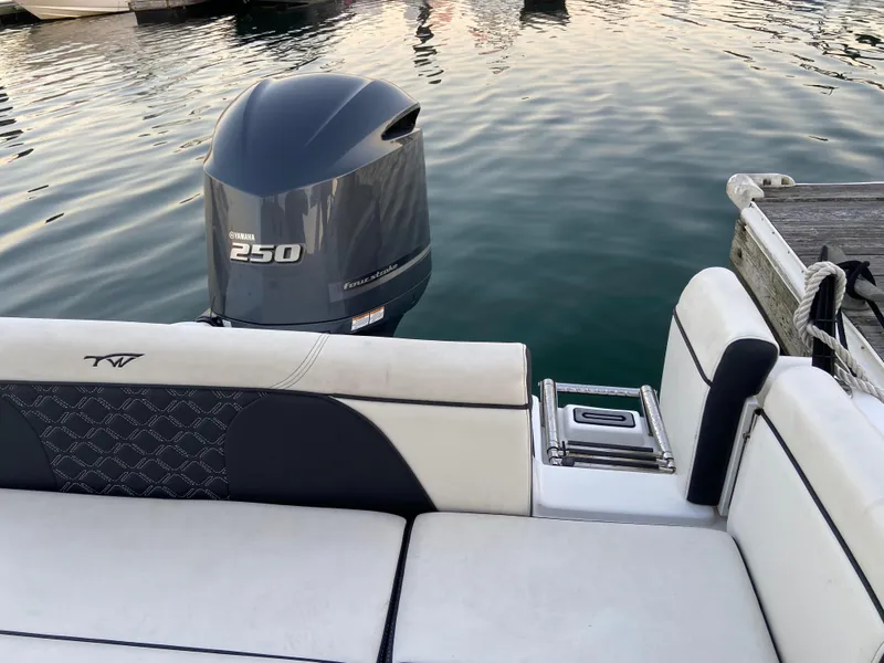 Slide: The Image of 2022 Tidewater 232 LXF boat with Yamaha 250 outboard motor at dock. - 6