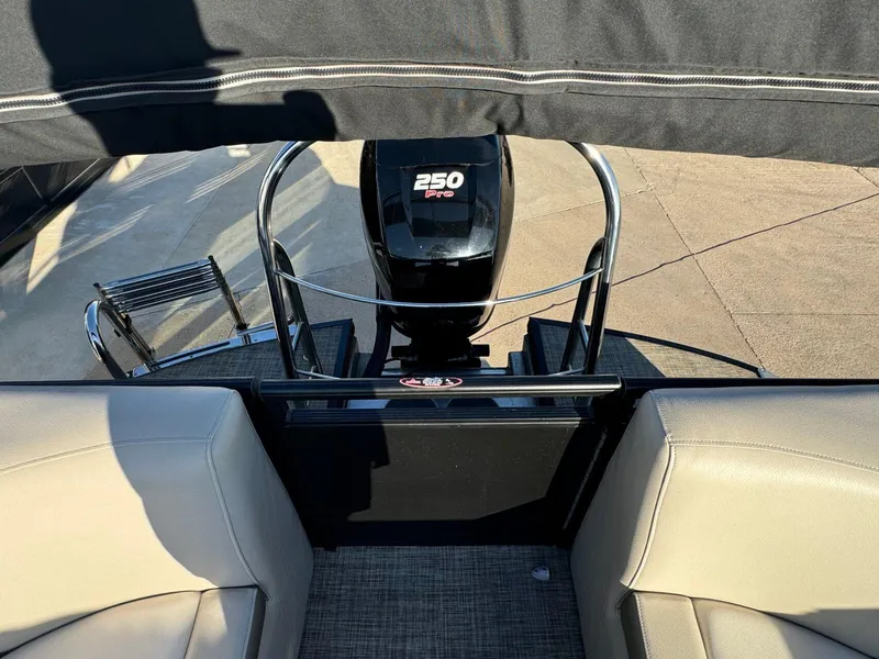 Slide: The Image of 2018 Harris Solstice 240 boat with 250 Pro motor, rear seating view. - 23