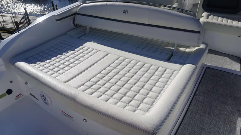 Slide: The Image of Luxurious seating on 2020 Cobalt 30 SC boat with quilted upholstery. - 15
