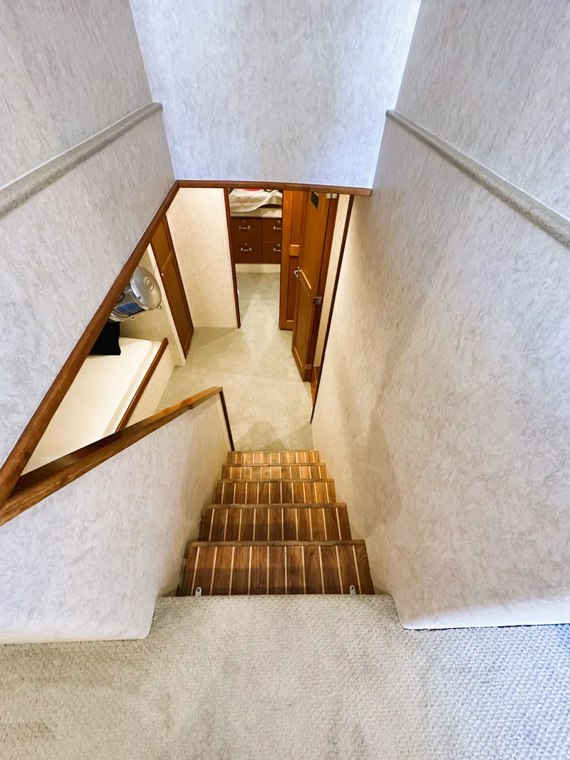 Slide: The Image of Staircase inside 2000 Blackwell 47 Custom Carolina Sportfish yacht, leading to lower cabin. - 18