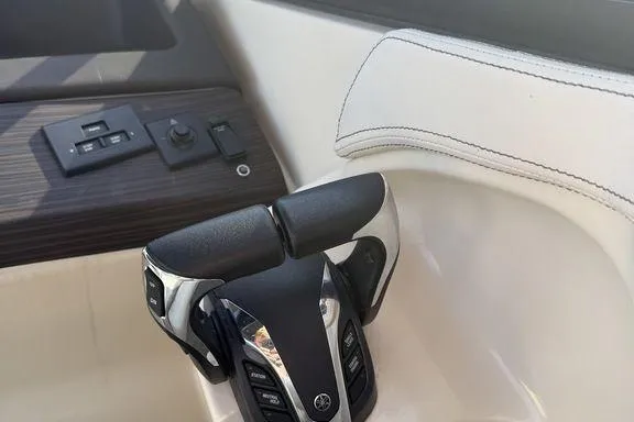 Slide: The Image of Interior of a 2021 Bennington 27 QXSBWA X2 boat with modern helm and seating. - 34