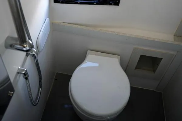Slide: The Image of Panamera Yacht PY 100 bathroom interior with modern toilet, 2021 model. - 11