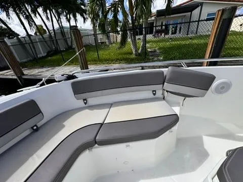 Slide: The Image of 2023 Jeanneau Leader 7.5 CC Series 3 boat interior with cushioned seating. - 28