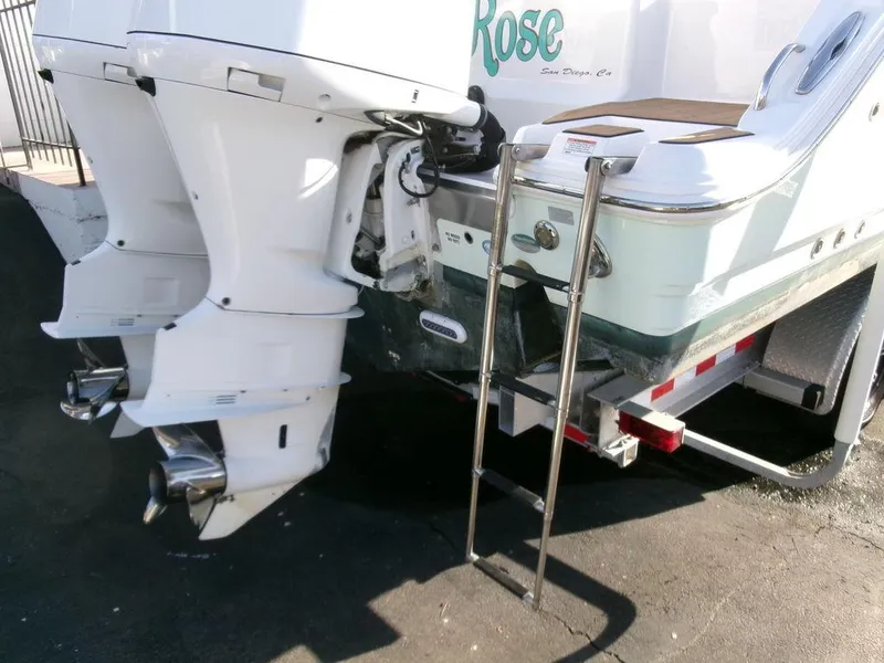 Slide: The Image of 2018 Sea Fox 328 Commander boat with dual outboard engines and ladder. - 42
