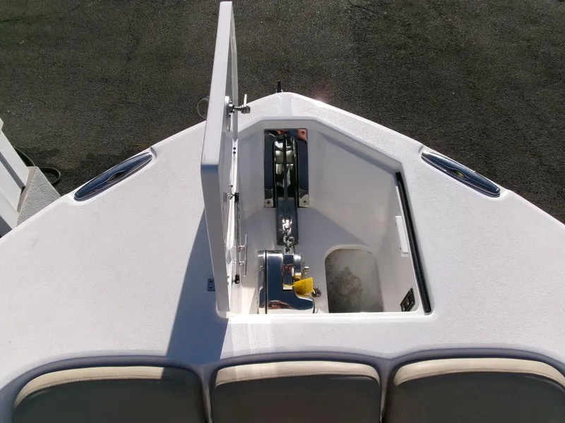 Slide: The Image of 2018 Sea Fox 328 Commander boat anchor compartment, open hatch view. - 6