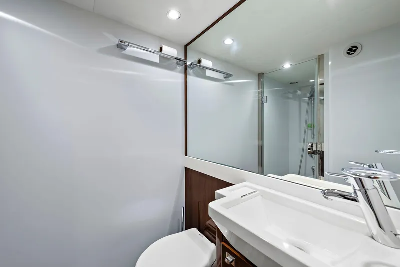 Slide: The Image of Luxurious bathroom on 2015 Princess 72 Motor Yacht with ocean view and elegant fixtures. - 23