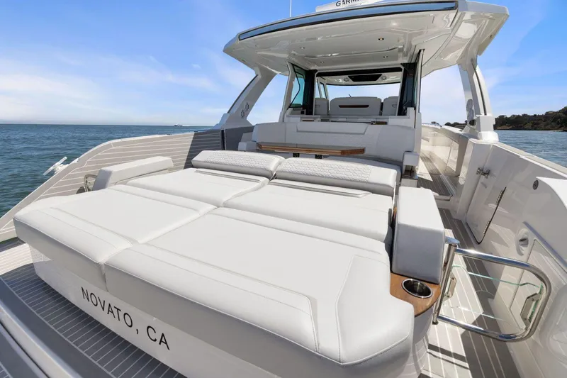 Slide: The Image of 2024 Tiara Yachts 48 LS luxury boat with spacious seating, docked in Novato, CA. - 17