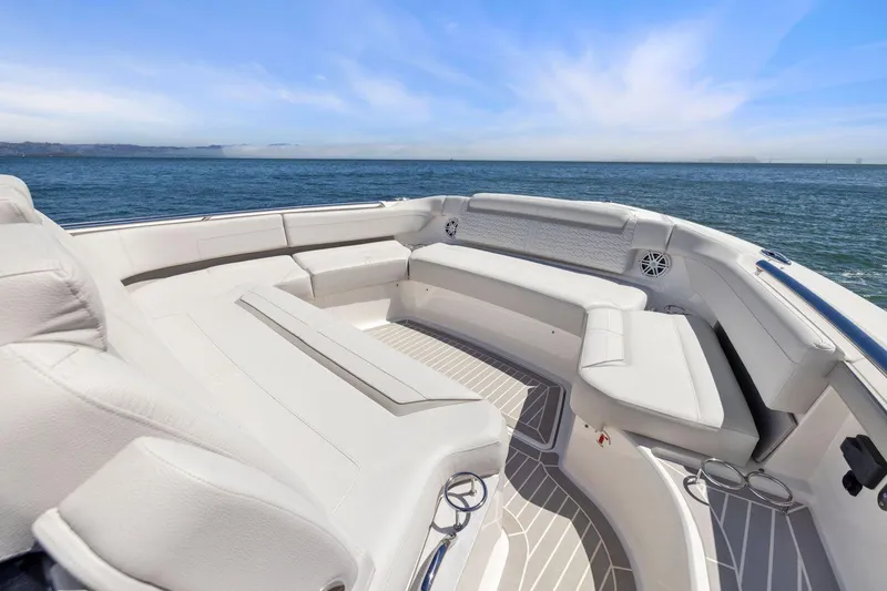 Slide: The Image of 2024 Tiara Yachts 48 LS luxury boat interior with ocean view. - 30