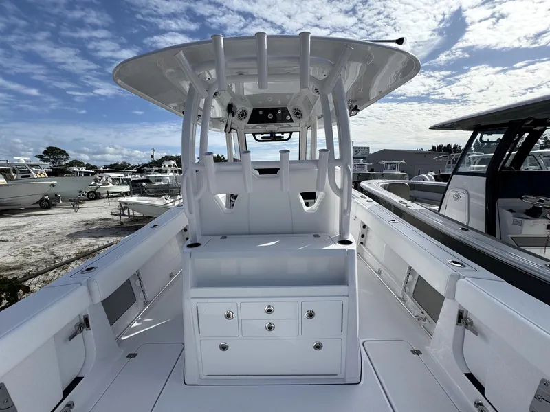 Slide: The Image of 2025 Sportsman Open 302 boat interior with sleek design and modern features. - 35