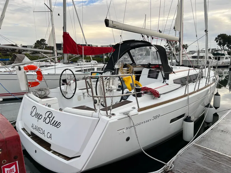 Slide: The Image of 2020 Jeanneau Sun Odyssey 389 sailboat docked in Alameda, CA marina. - 3