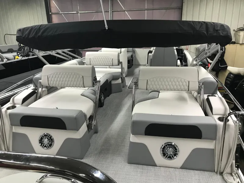 Slide: The Image of Luxurious 2025 Avalon Catalina boat interior with plush seating and modern design. - 10