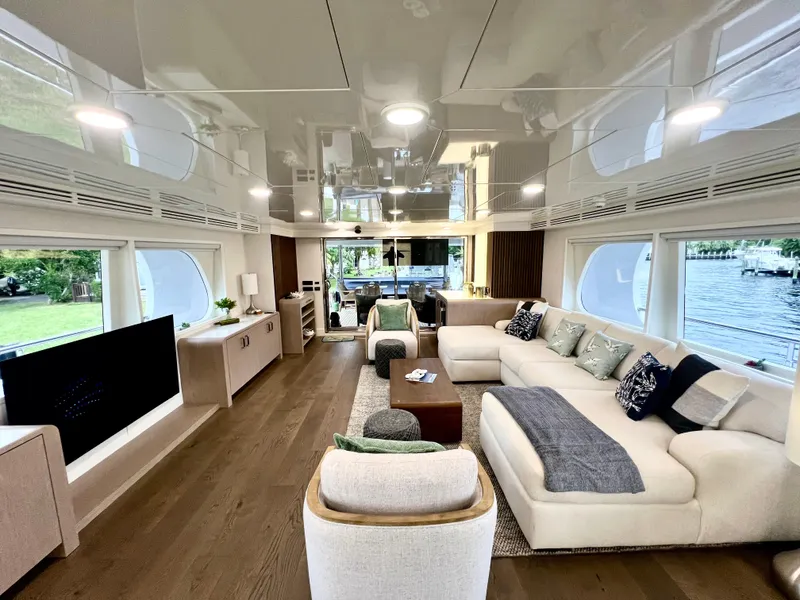 Slide: The Image of Luxurious interior of 2011 Mengi Yay 115 MY yacht with modern furnishings and large windows. - 38