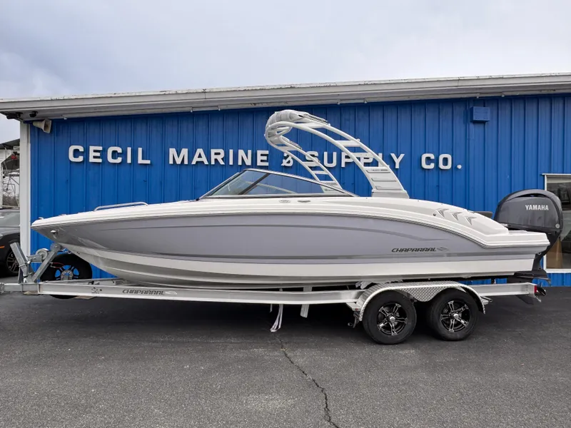 Slide: The Image of 2025 Chaparral 23 SSi OB boat on trailer at Cecil Marine & Supply Co. - 2