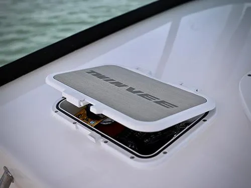 Slide: The Image of 2025 Twin Vee 240 GFX DC boat storage compartment with open hatch. - 26