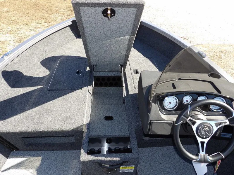 Slide: The Image of 2025 Crestliner 1750 Fish Hawk SC boat interior with rod storage compartment. - 32