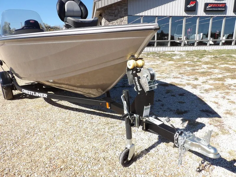 Slide: The Image of Red 2025 Crestliner 1750 Fish Hawk SC boat with bold branding. - 39