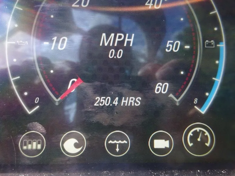 Slide: The Image of Dashboard of 2020 Malibu M240 showing 0 MPH and 250.4 hours usage. - 21
