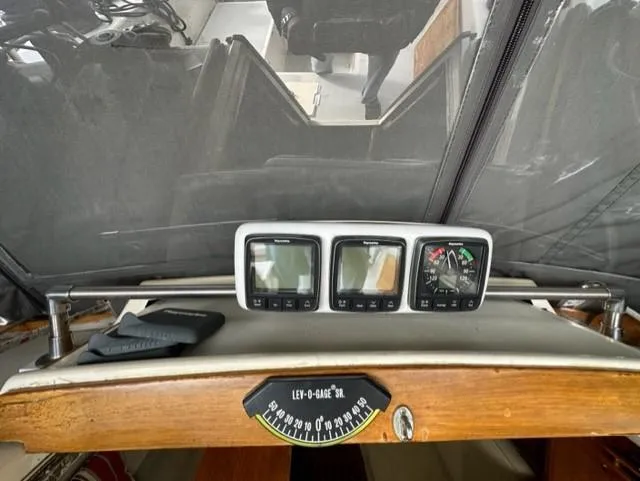 Slide: The Image of Cockpit of a 1979 CAL 39 MK II Tall Rig sailboat in harbor. - 32