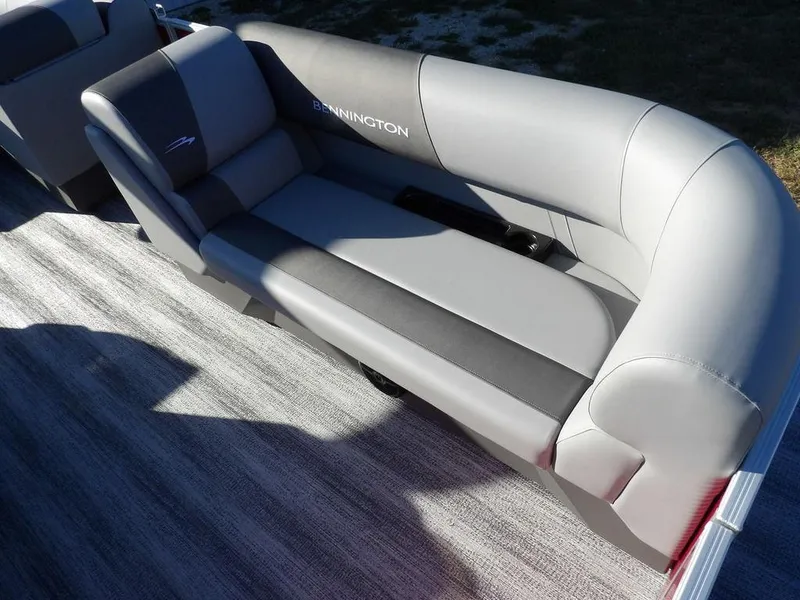 Slide: The Image of 2025 Bennington 21 SLJ boat seat with gray upholstery and sleek design. - 11