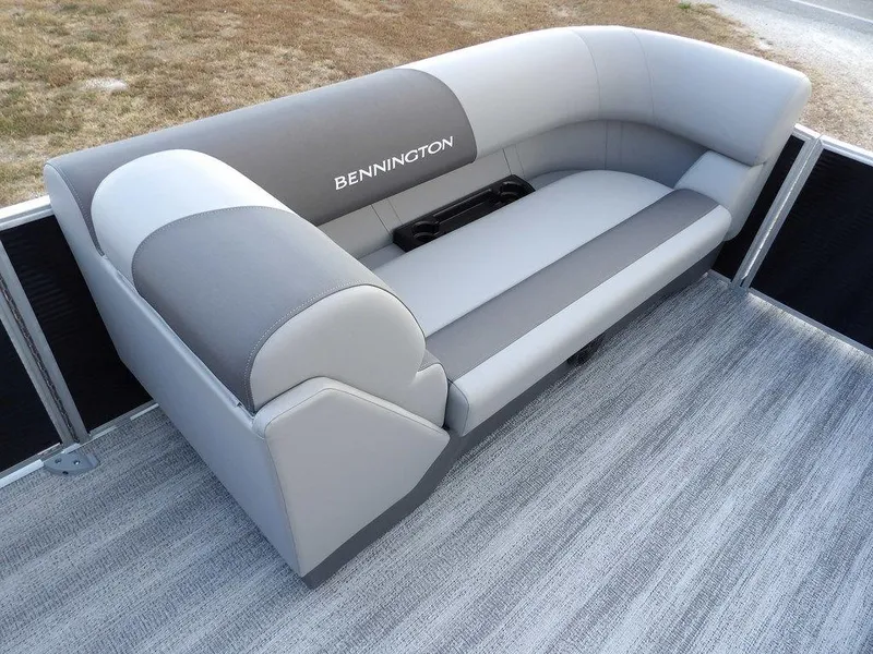 Slide: The Image of 2025 Bennington 21 SL boat seating, gray upholstery, modern design. - 13