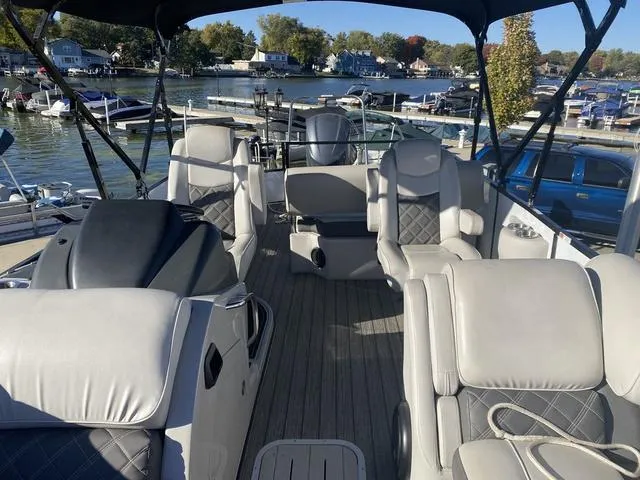 Slide: The Image of Luxury pontoon boat interior on a sunny day, G3 SL 2022 model. - 8