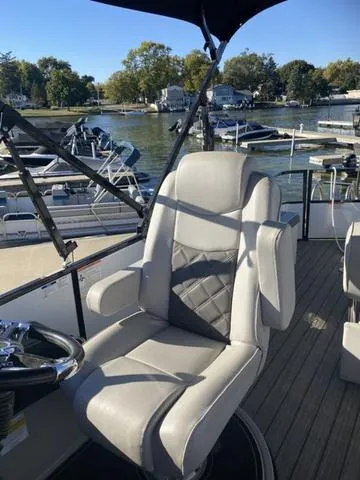 Slide: The Image of Luxury boat seat on a 2022 G3 SL, docked at a marina. - 9