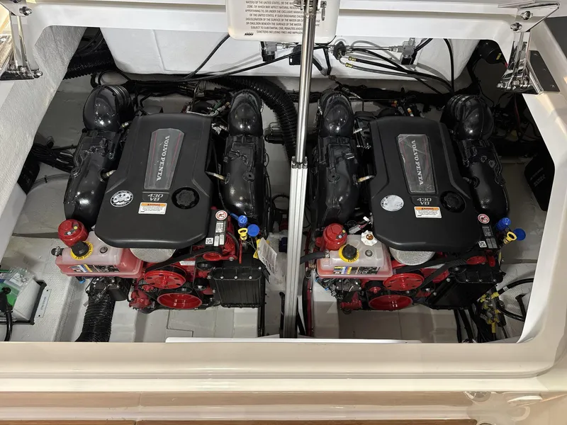 Slide: The Image of Twin Volvo Penta engines in 2025 Cobalt R35 boat engine compartment. - 26