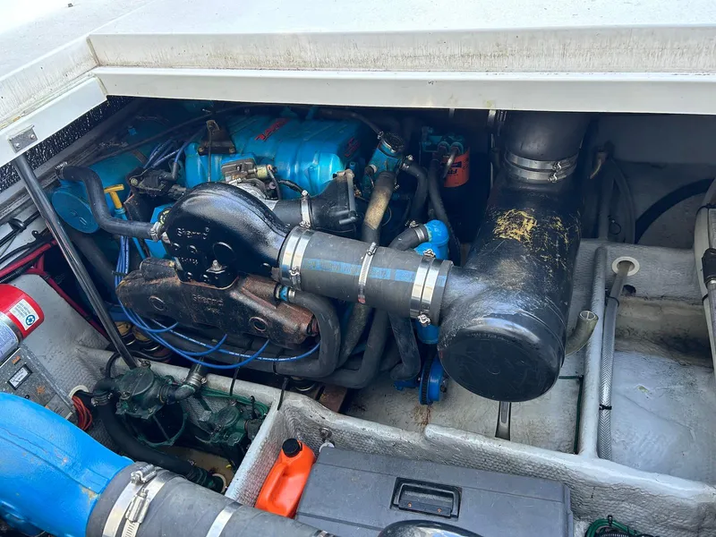 Slide: The Image of Engine compartment of a 1999 Silverton 351 Sedan Cruiser boat. - 29