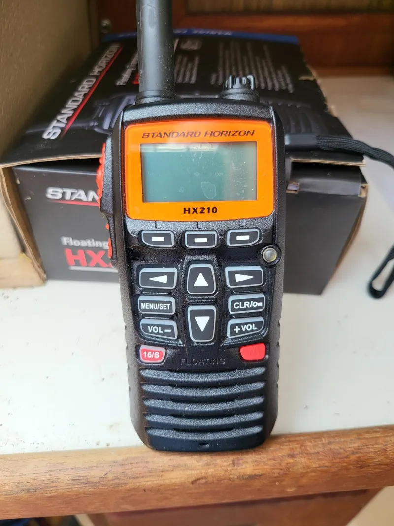 Slide: The Image of Standard Horizon HX210 radio on Catalina 30, year 1988. - 14