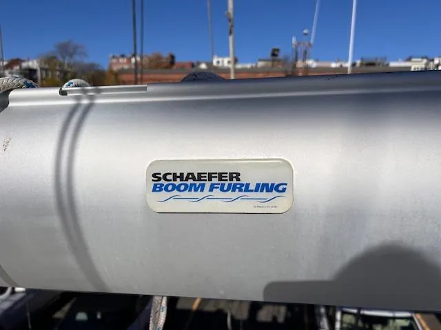 Slide: The Image of Schaefer Boom Furling system on a 1984 Whitby 42 Ketch sailboat. - 13