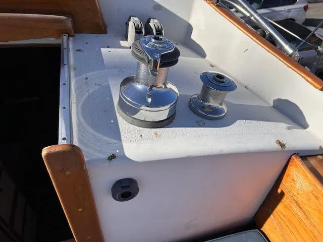 Slide: The Image of Winch and cleat on 1984 Whitby 42 Ketch sailboat deck. - 15