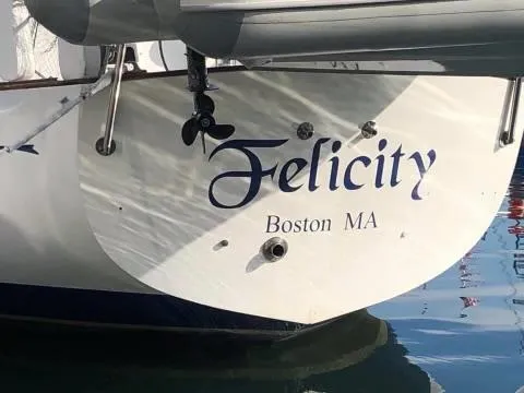 Slide: The Image of Whitby 42 Ketch sailboat "Felicity" docked in Boston, MA, 1984 model. - 7