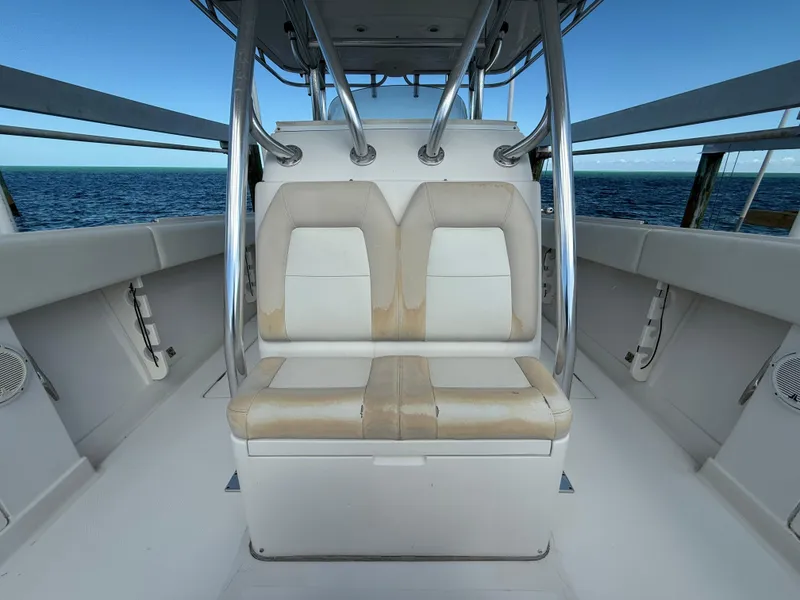 Slide: The Image of 2008 Jupiter 38 boat interior with dual seats and ocean view. - 20