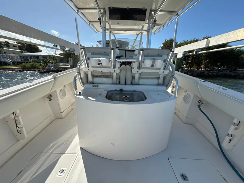 Slide: The Image of 2008 Jupiter 38 boat interior with seating and helm station. - 9