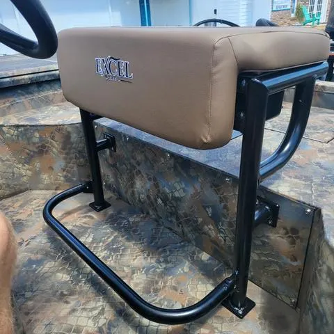 Slide: The Image of 2025 Excel 1860SWV4 Shallow Water F4 Console Series boat seat, camo design. - 11