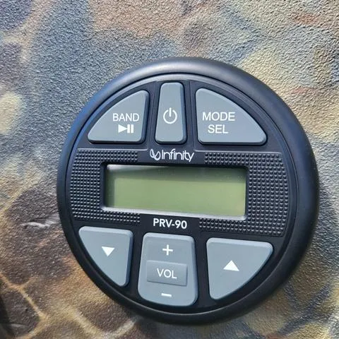 Slide: The Image of Infinity PRV-90 audio control panel on Excel 1860SWV4 boat, 2025 model. - 14