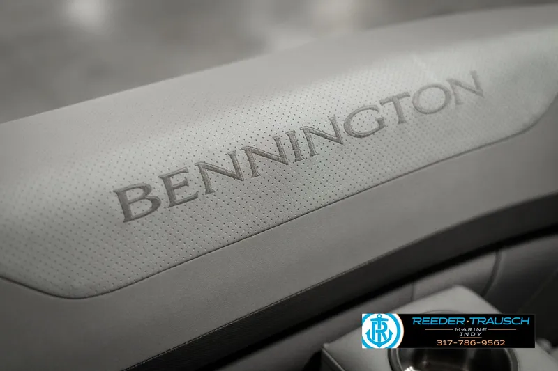 Slide: The Image of 2021 Bennington 22SX interior detail with embossed logo. - 47