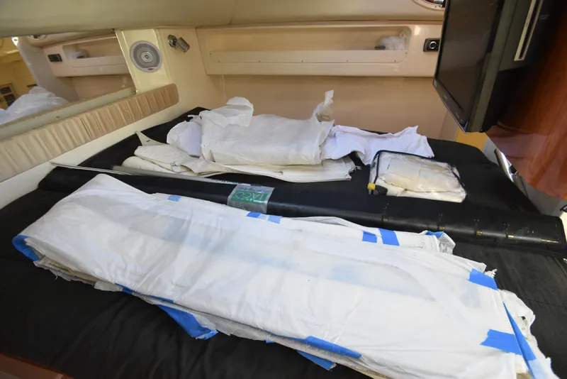 Slide: The Image of Interior of 2008 World Cat 32 EC boat with stored equipment and supplies. - 20