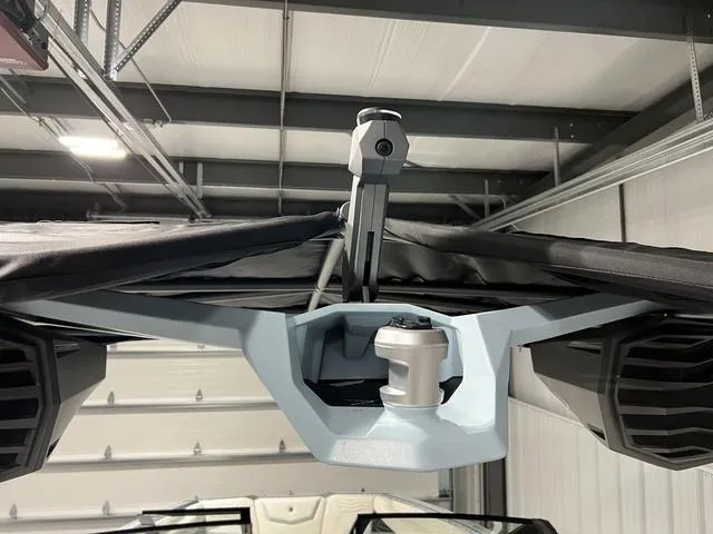 Slide: The Image of Close-up of 2025 Nautique Super Air Nautique G25 boat tower in a garage. - 38
