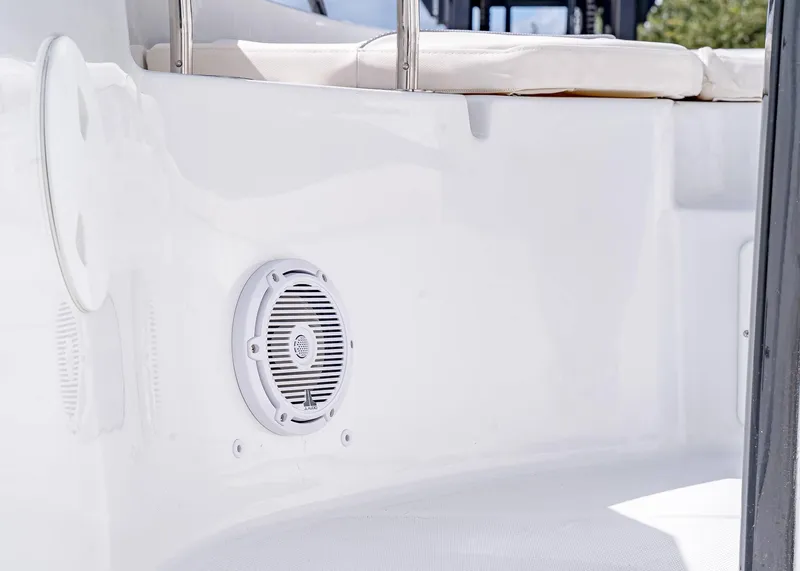 Slide: The Image of 2025 Sea Hunt BX 25 FS boat interior with speaker detail. - 15
