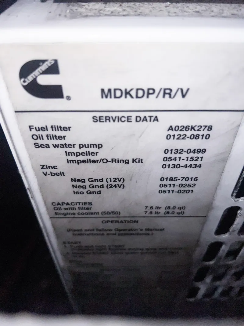 Slide: The Image of Service data panel for Cummins engine on 2005 Sunseeker Predator 68 yacht. - 29