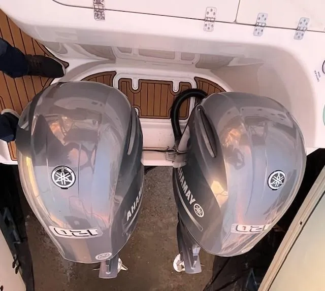 Slide: The Image of Century 24 Resorter 2020 with dual Yamaha outboard motors. - 21